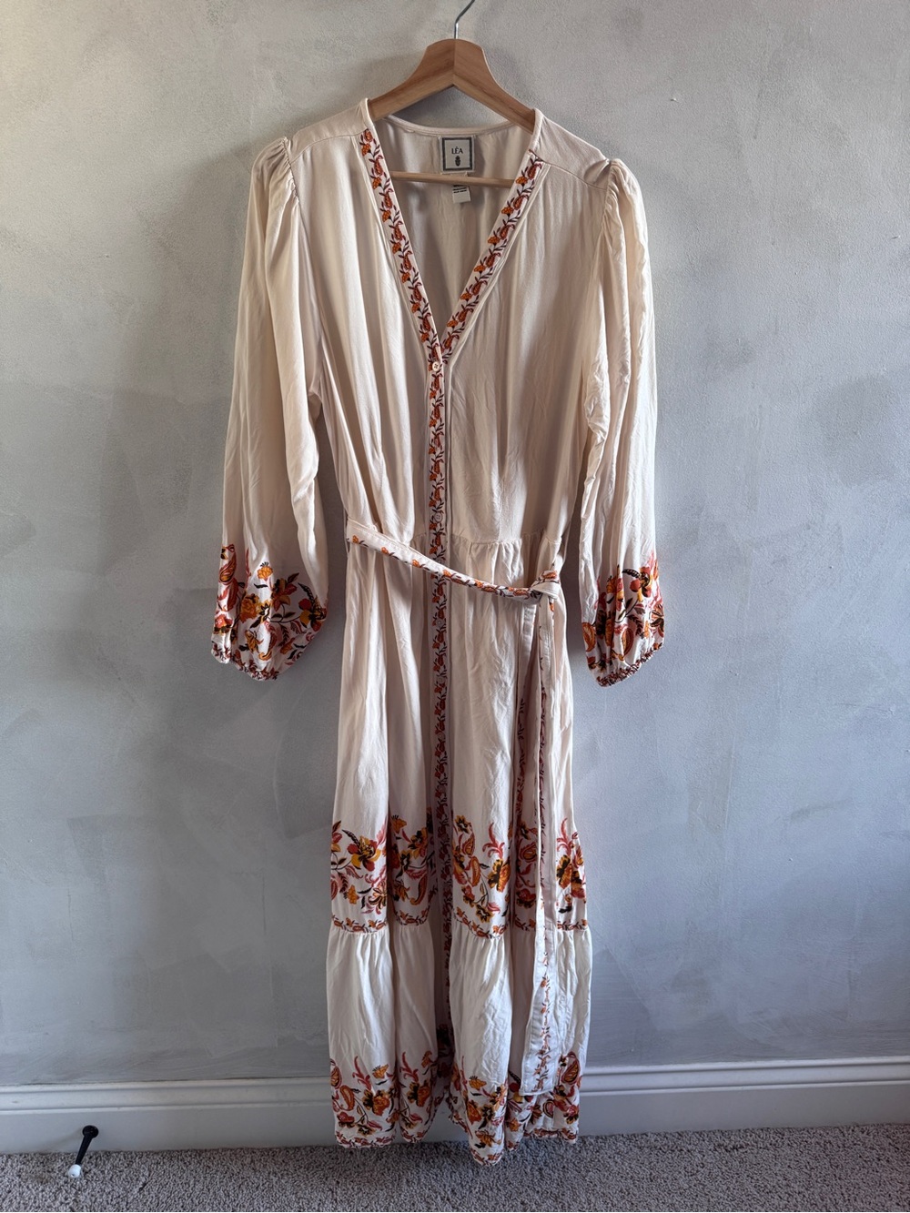 LEA - Long Sleeve Maxi Dress with Waist Tie - Size M